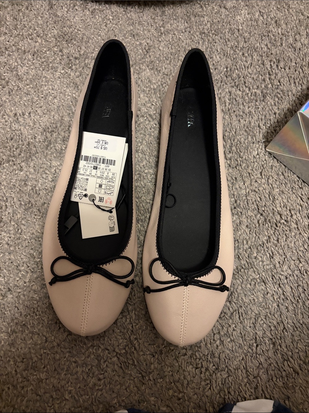 Classic Ballet Flats in Light Pink with Black Trim
